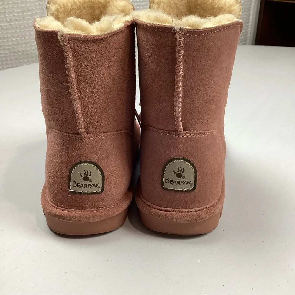 Bearpaw Christie Wide Suede Sheepskin Pink Winter Ankle Boots Booties